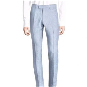 Sandro Notch Sky Linen Slim Fit Tapered Pants in Sky Blue